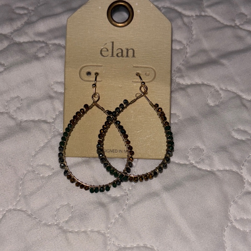 Elan Gold and Green Beaded Teardrop Earrings